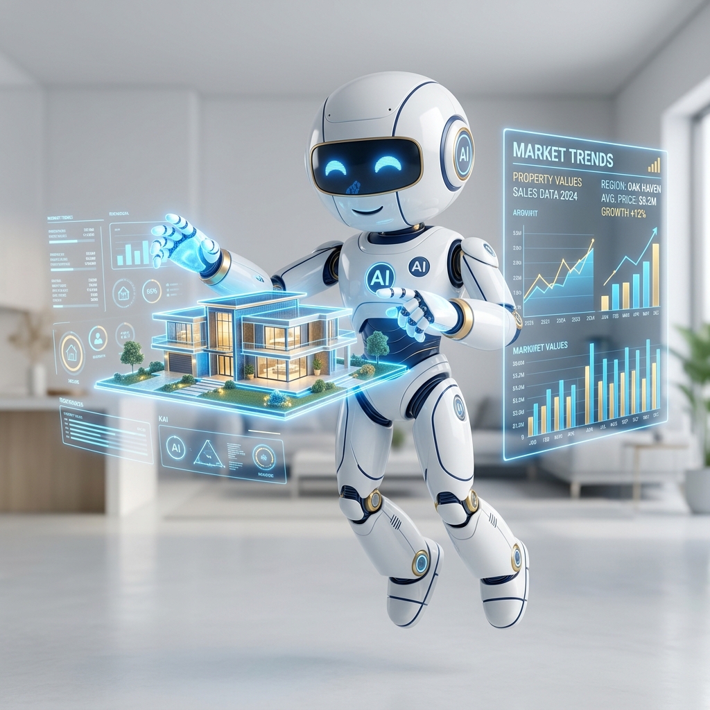 AI Robot analyzing real estate data